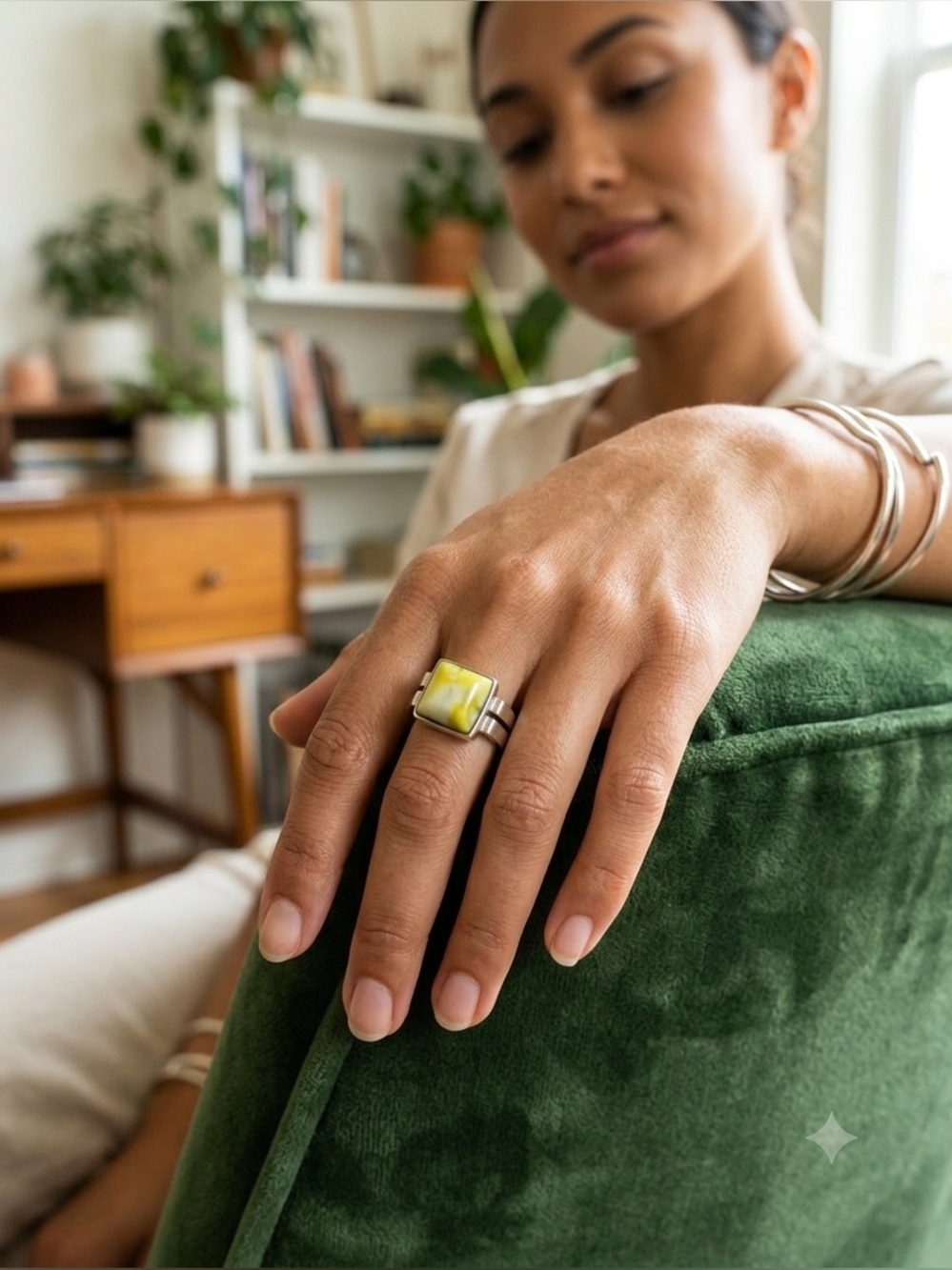 Silpada 925 Sterling Silver Yellow Square Stone